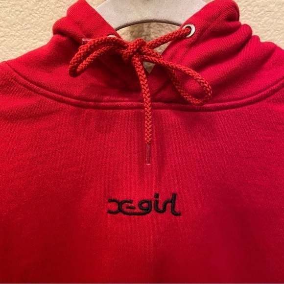 X-GIRL Red Cropped Hoodie Sweatshirt Size 2 - Picture 3 of 10